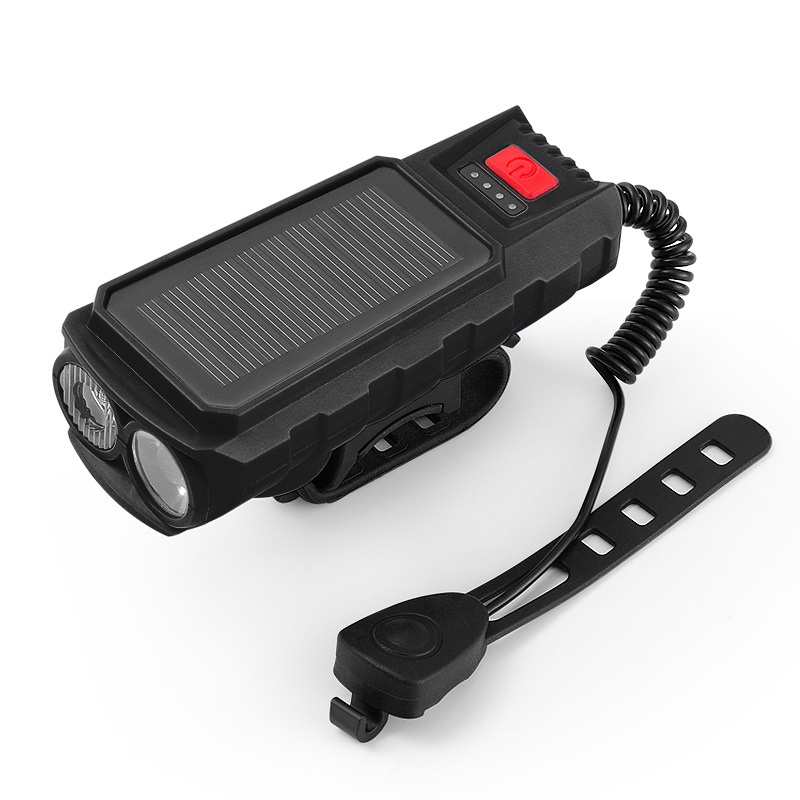 Đèn xe đạp thể thao dùng pin năng lượng mặt trời có còi chống nước 2000mAh