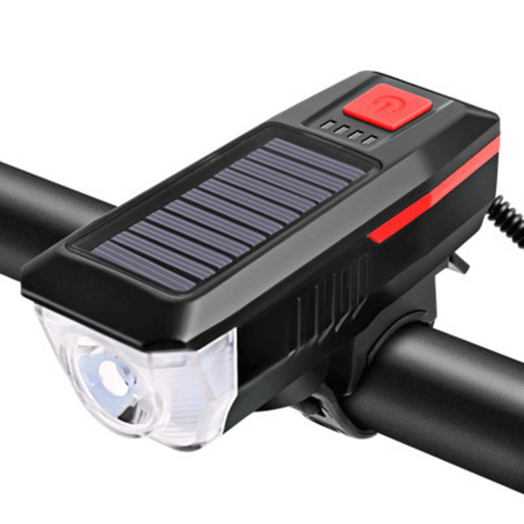 Đèn xe đạp thể thao dùng pin năng lượng mặt trời có còi chống nước 2000mAh