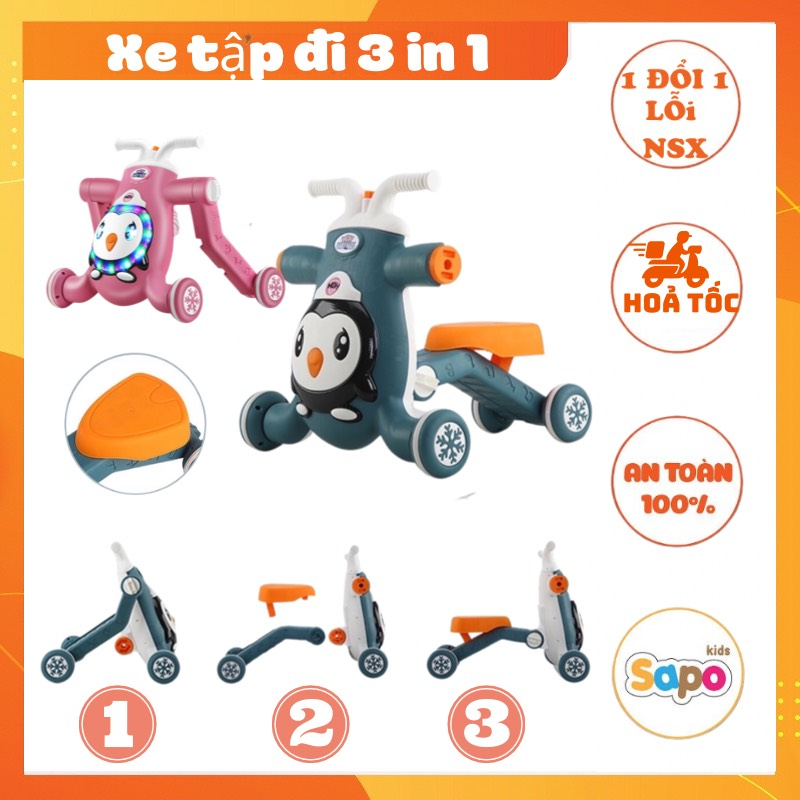 Xe tập đi cao cấp 3 trong 1,Miễn phí bảo hành,Xe tập đi có nhạc và đèn cho bé Sapo kids