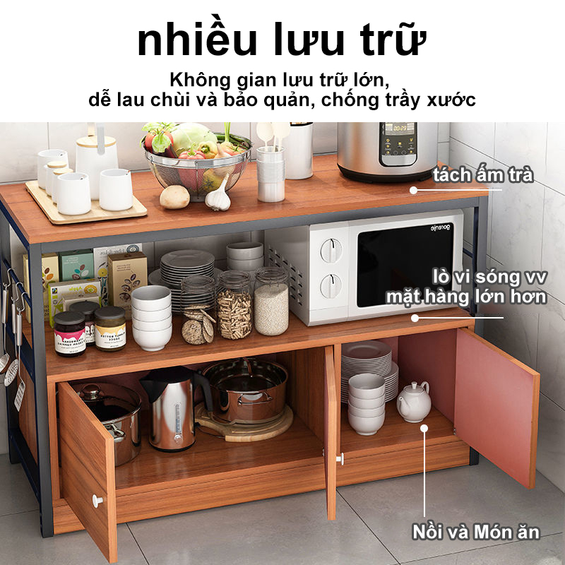 Tủ bếp đa năng kệ để lò vi sóng có tủ giỏ đựng đồ nhiều kích thước để đồ chất liệu gỗ MDF dễ vệ sinh lau chùi