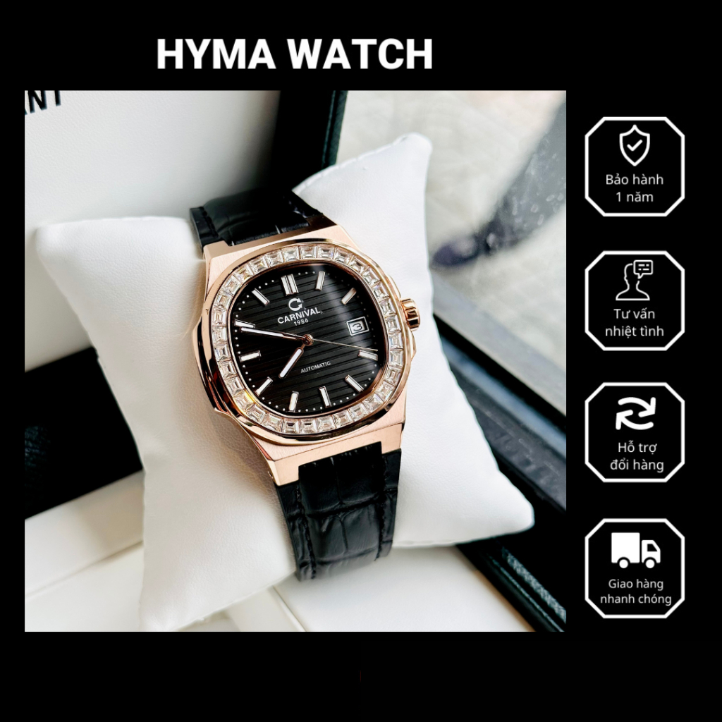 Đồng hồ Nam Carnival Nautilus Automatic 8108G-DD-D Dây Da Đen Size 41mm kính Sapphire Bảo hành 5 năm