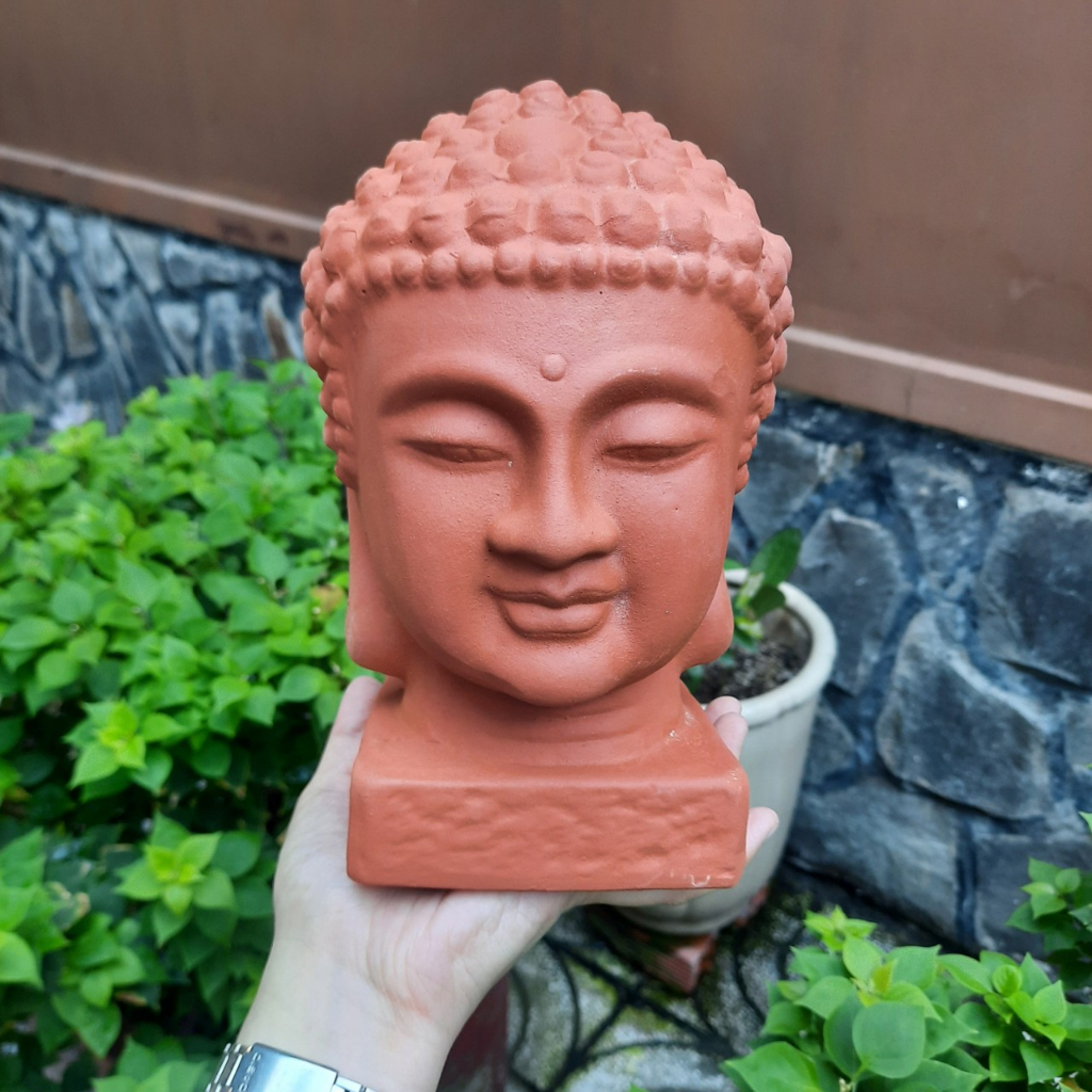 Tượng Phật Thích Ca, trang trí tiểu cảnh, sân vườn - Chất liệu đất nung cao 21cm, ngang 13cm