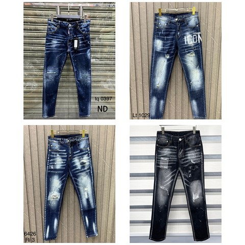 Quần Jean DSQUARED2 Xanh Vẩy Sơn Quần Bò DSQ Chấm Sơn Xanh Sáng Chất Co Giãn Phối Ống Loang thời trang