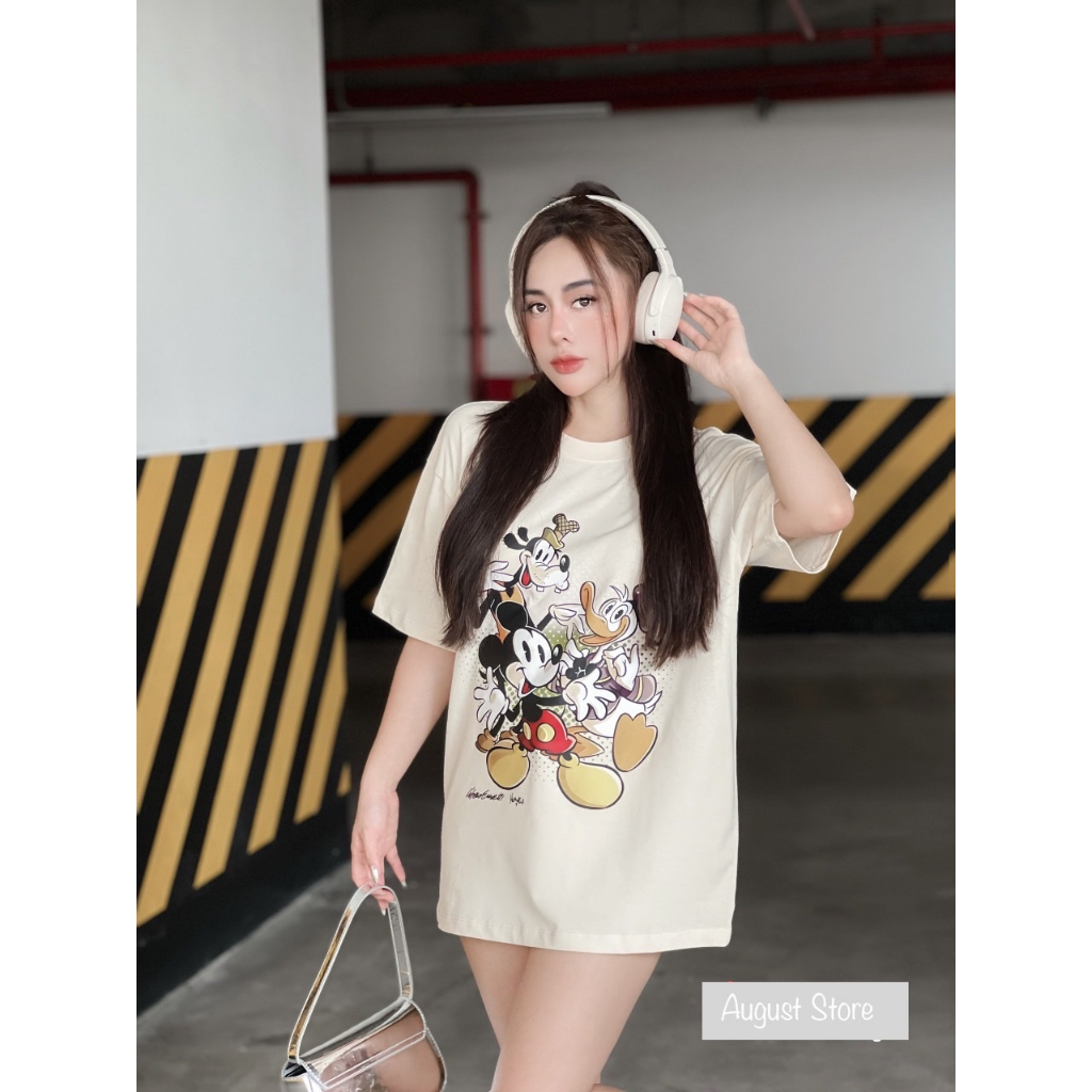 Áo Phông GC Disney Mickey Donald Hoạt Hình Thun Cộc Tay Dáng Rộng Giấu Quần Freesize