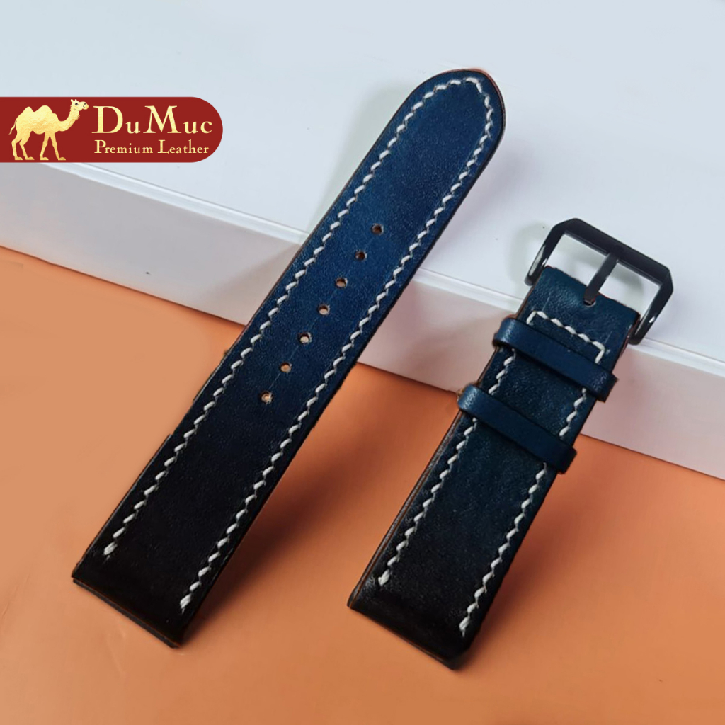 Dây da đồng hồ DU MỤC Leather Da Thảo Mộc Vegetable Tanned Leather from Italia cho Apple Watch - Blue