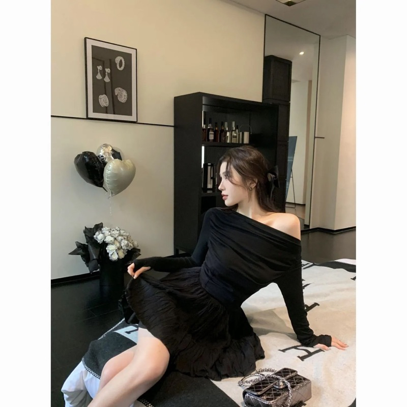 Váy đen trễ vai quảng châu cao cấp