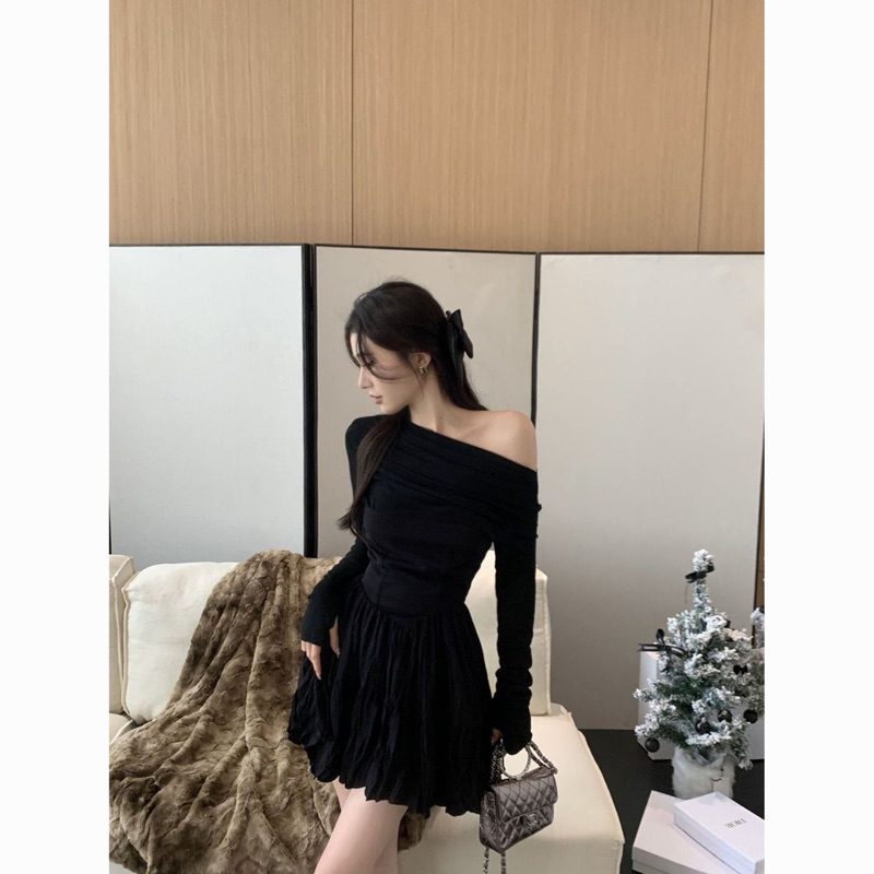 Váy đen trễ vai quảng châu cao cấp