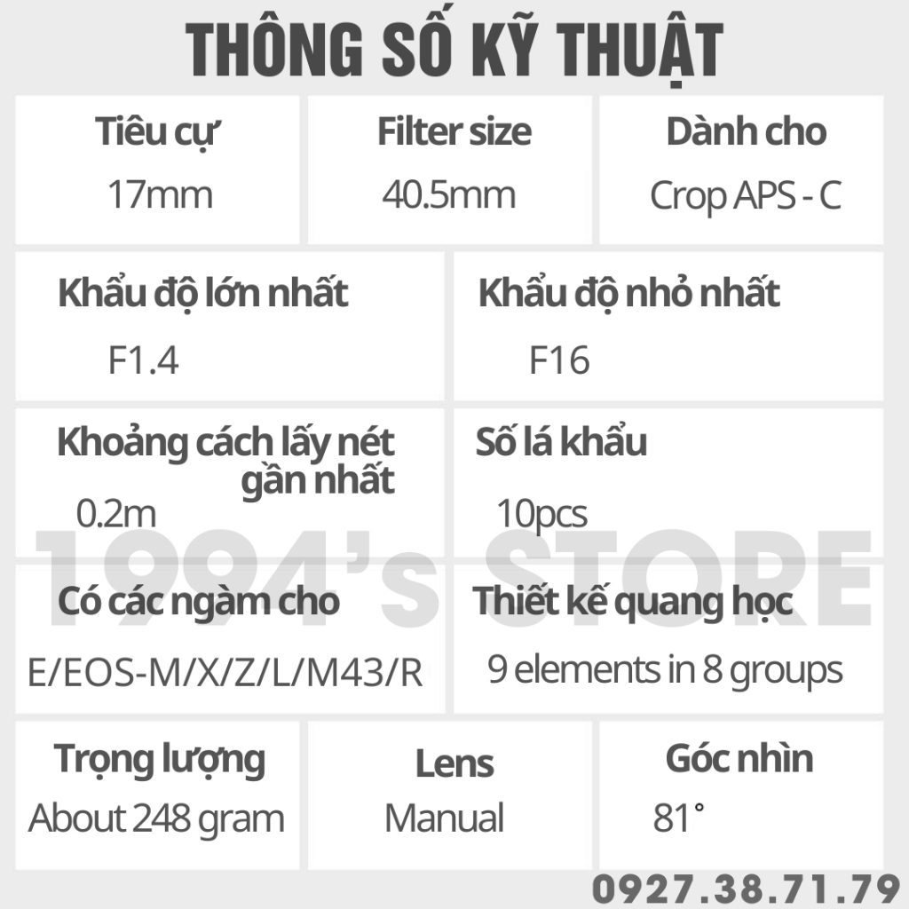 Ống kính TTArtisan 17mm F1.4 siêu rộng khẩu độ lớn cho Fujfilm, Sony, Canon EOS M, Canon RF, Leica L, Nikon Z và M4/3