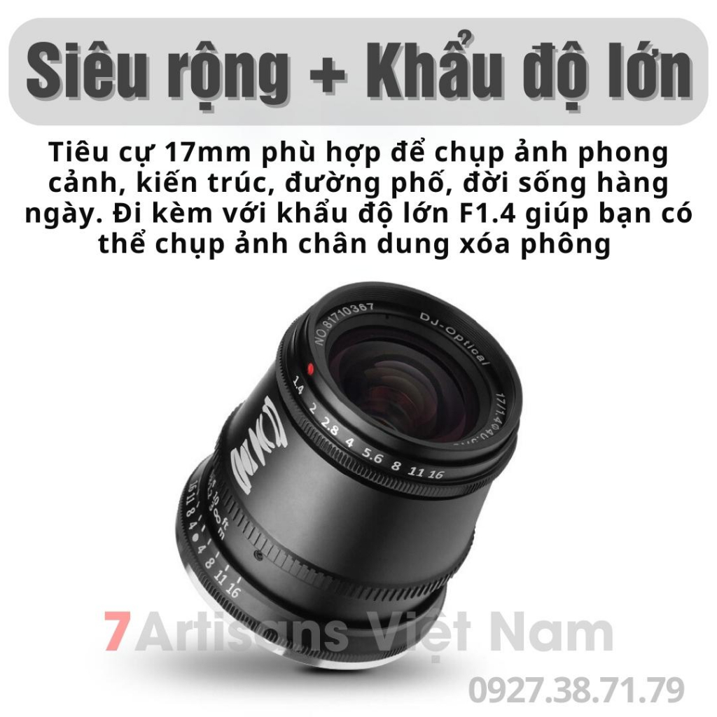 Ống kính TTArtisan 17mm F1.4 siêu rộng khẩu độ lớn cho Fujfilm, Sony, Canon EOS M, Canon RF, Leica L, Nikon Z và M4/3
