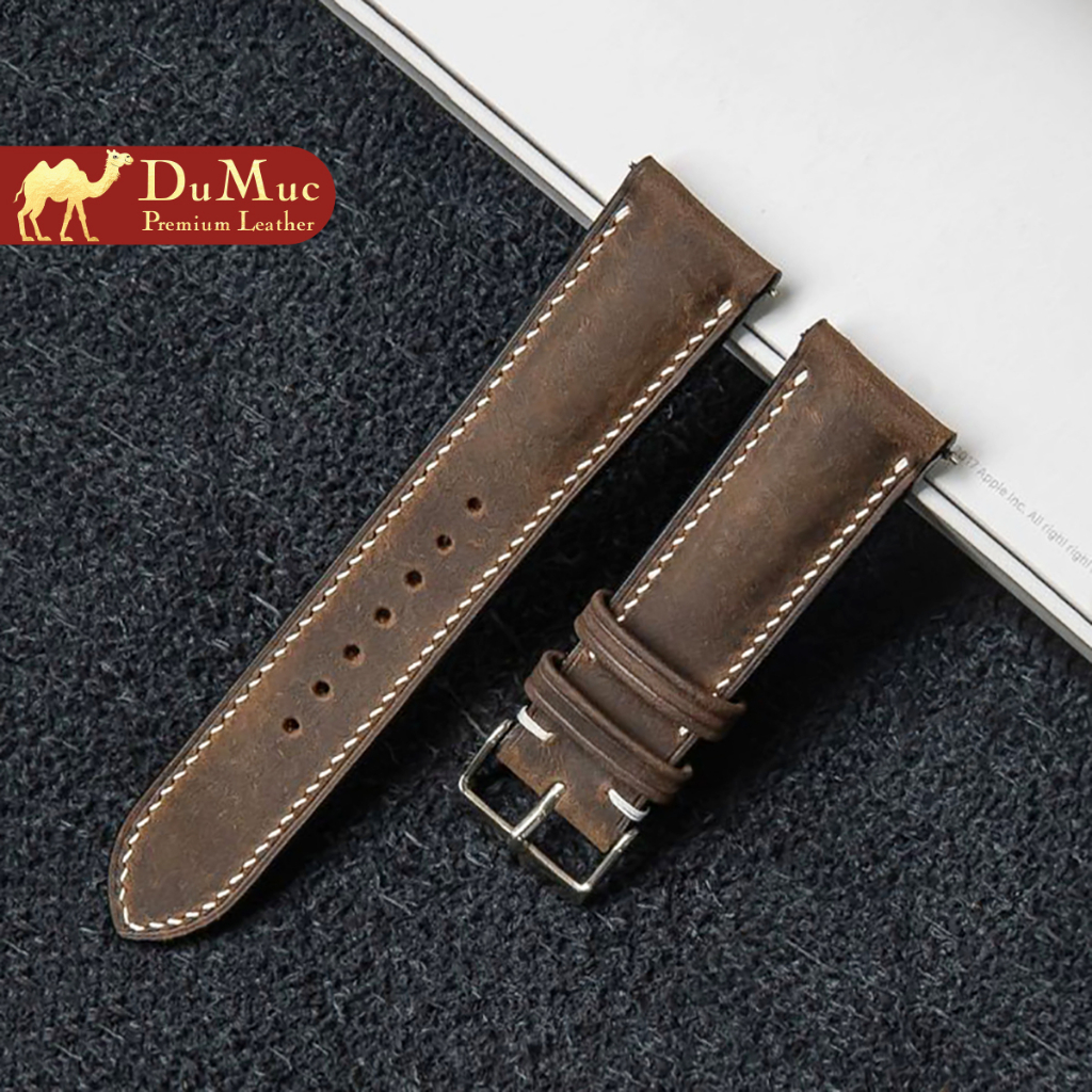 Dây da đồng hồ DU MỤC Leather Da bò sáp Vintage khâu tay thủ công VietNam - Brown black