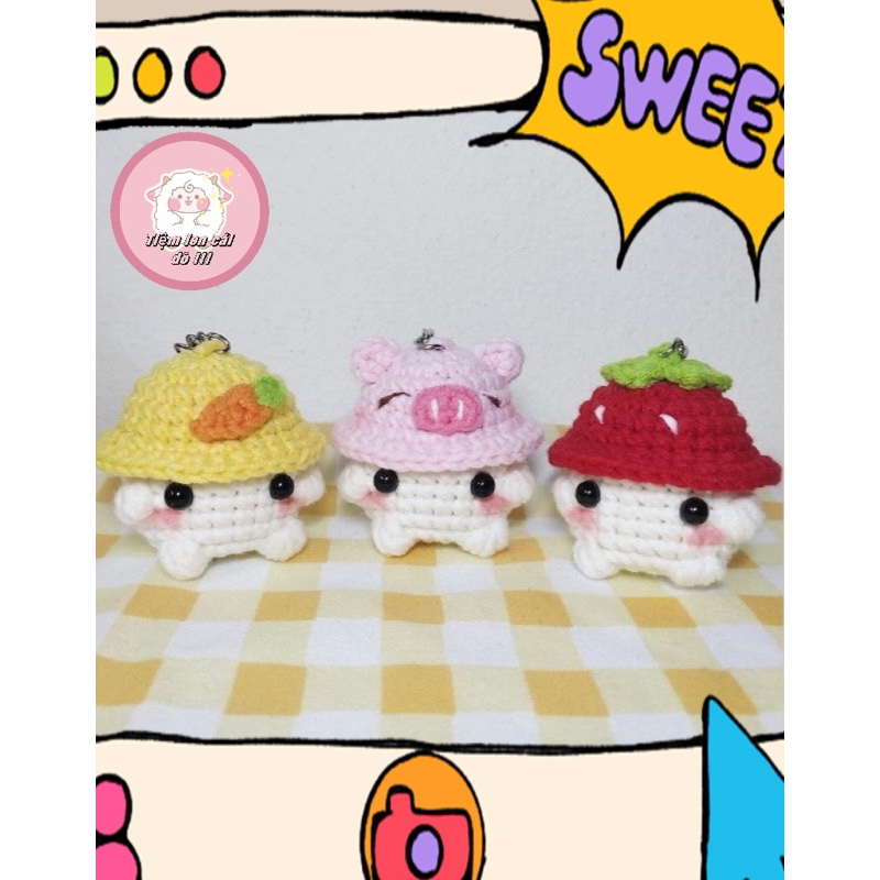 Móc khoá len nấm đội mũ dễ thương