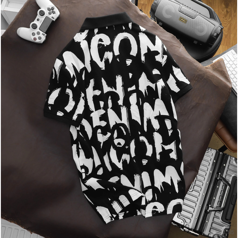 Áo thun nam Polo ICONDENIM Logo Brush Pattern chất Cotton mềm mại bền màu năng động - PLID0085