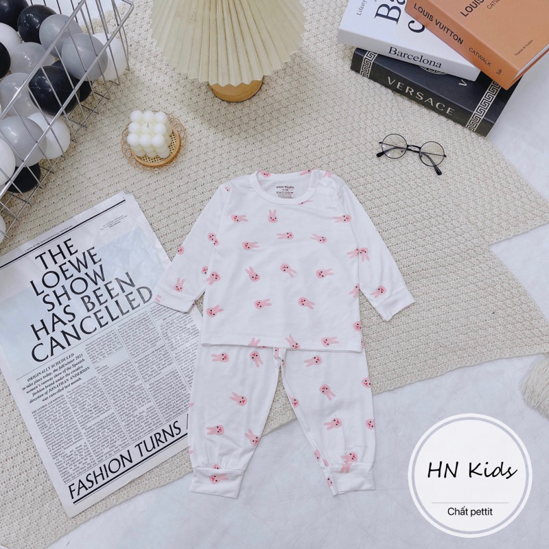 Bộ dài hnkids cài vai petit sợi tre Trắng, bộ dài tay cài vai cho bé trai, bé gái