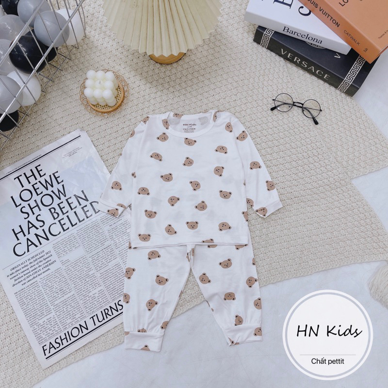 Bộ dài hnkids cài vai petit sợi tre Trắng, bộ dài tay cài vai cho bé trai, bé gái