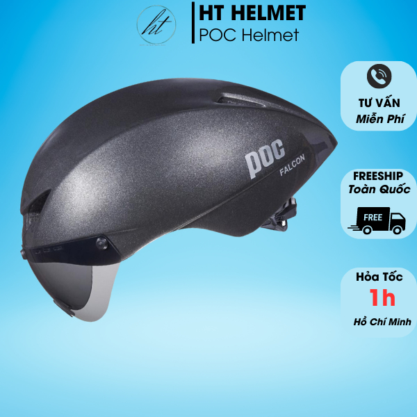 Mũ bảo hiểm xe đạp thể thao Poc Falcon siêu nhẹ chính hãng màu xám bóng - Tapu Shop