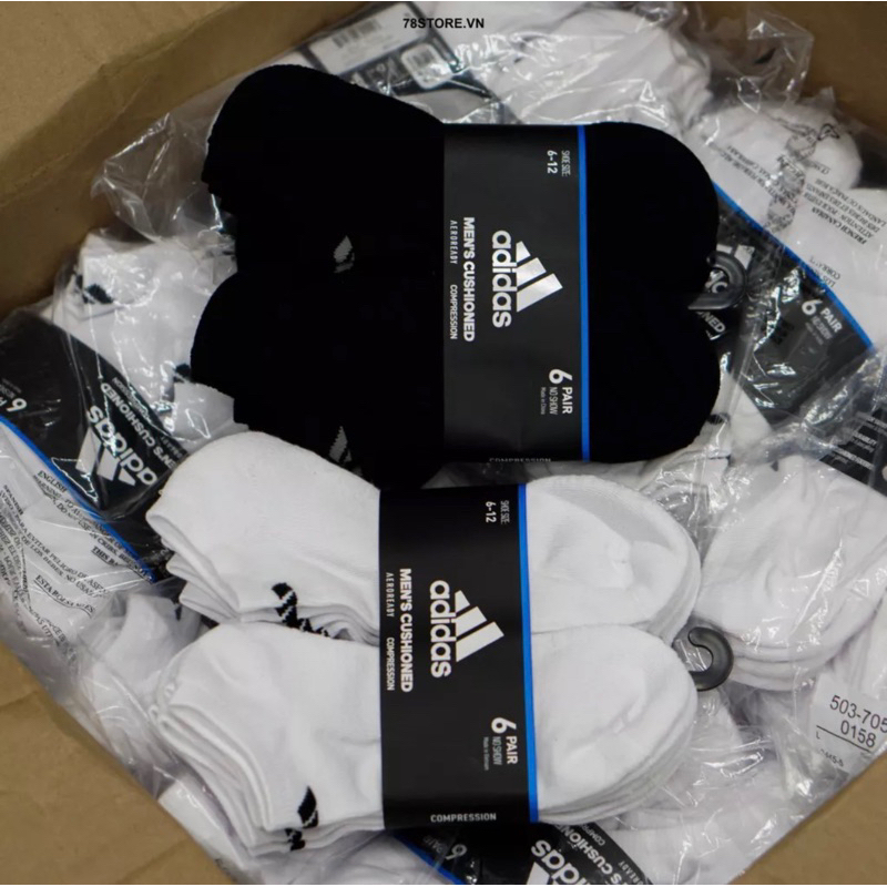 (Pack 6 Đôi Chính Hãng )Tất Vớ Thể Thao Nam Nữ Adidas Cổ Thấp ,Cổ Lười ,Cổ Lửng Trắng Đen Xám