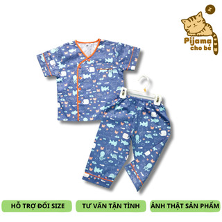 Bộ mặc nhà Pijama tay ngắn phối viền vải Thô đẹp hút mồ hôi hình thú nhiều mẫu size cho bé 10-45kg
