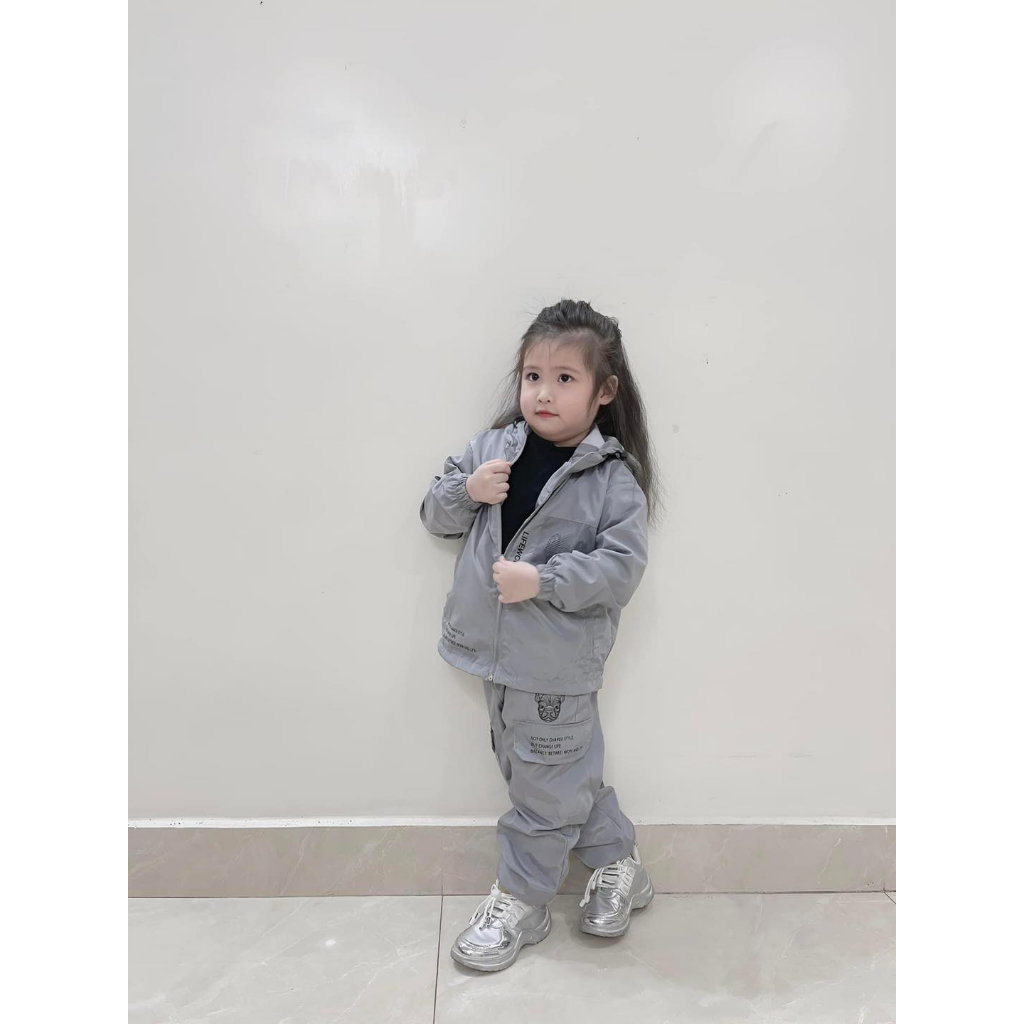 Bộ Gió Life Work Thể Thao Thu Đông 2 lớp,chất liệu gió chống nước dày dặn cho bé trai và bé gái 10-40kg