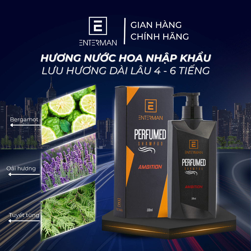 Dầu Gội Nam Hương Nước Hoa - Sạch Gàu - Giảm Gãy Rụng - Kích Thích Mọc Tóc Cho Nam Giới ENTERMAN 300ml