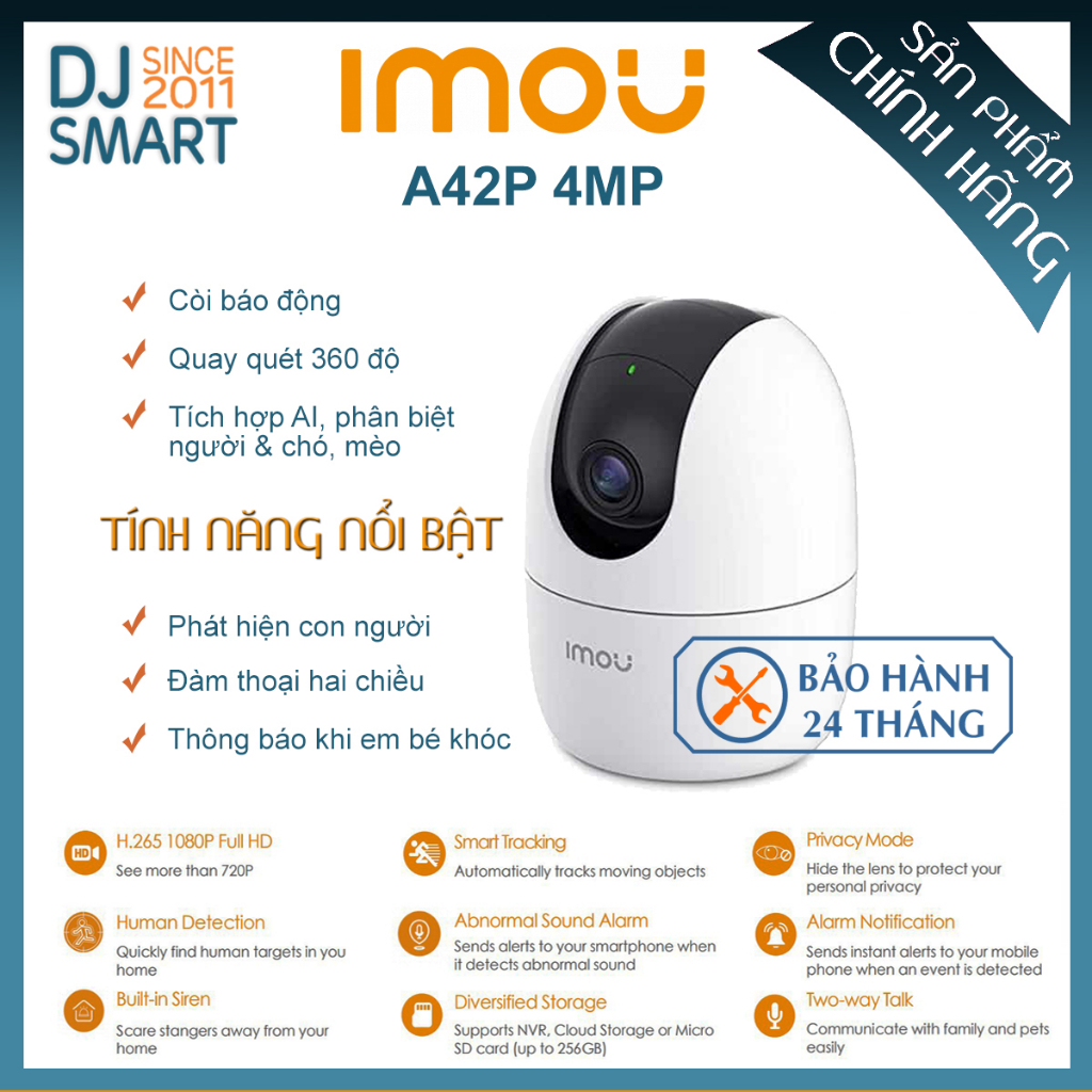 Camera IP Wifi IMOU A42P 4M Siêu Nét, Xoay 360, đàm thoại 2 chiều, AI phân biệt người và chó, mèo.
