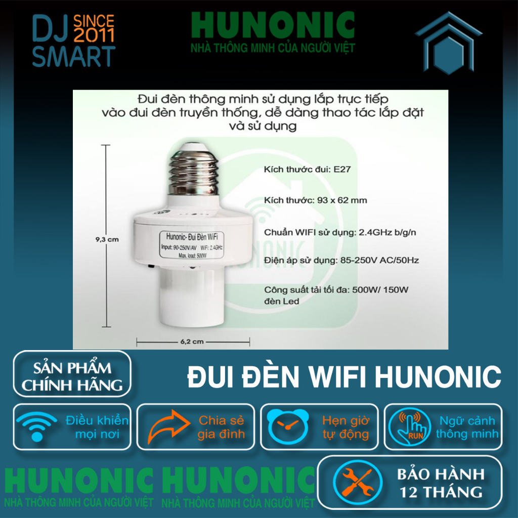Đui Đèn Wifi Hunonic – Tối Ưu Hóa Trải Nghiệm Chiếu Sáng  - Tiện lợi cho nhà có sân vườn rộng - CHÍNH HÃNG BH 1 ĐỔI 1 TR