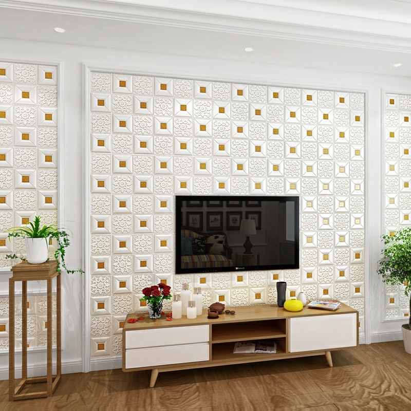 Xốp Dán Tường Hoa Văn 3D khổ lớn 70x70cm dày 3,5mm, có keo sẵn hcm