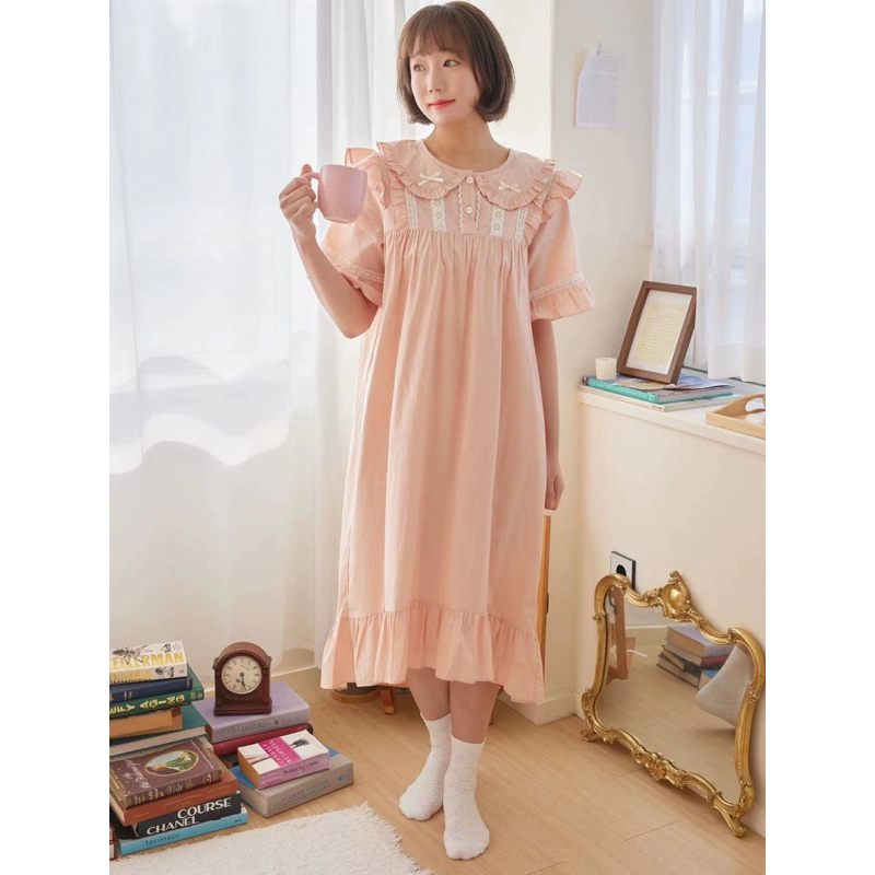 Váy ngủ hồng cam cổ diềm ULLALA AUTHENTIC
