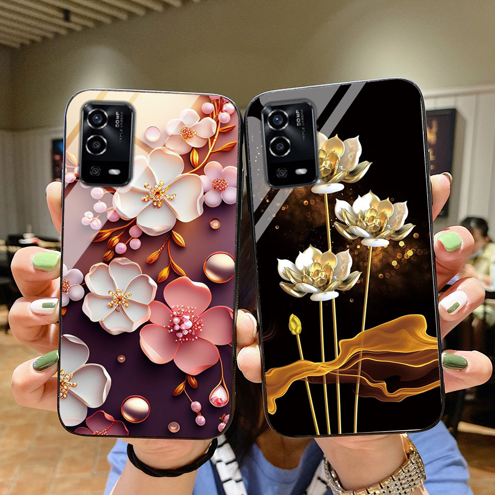 Ốp điện thoại mặt kính oppo a55 4g / oppo a55 5g in hình hoa siêu đẹp, ốp kính