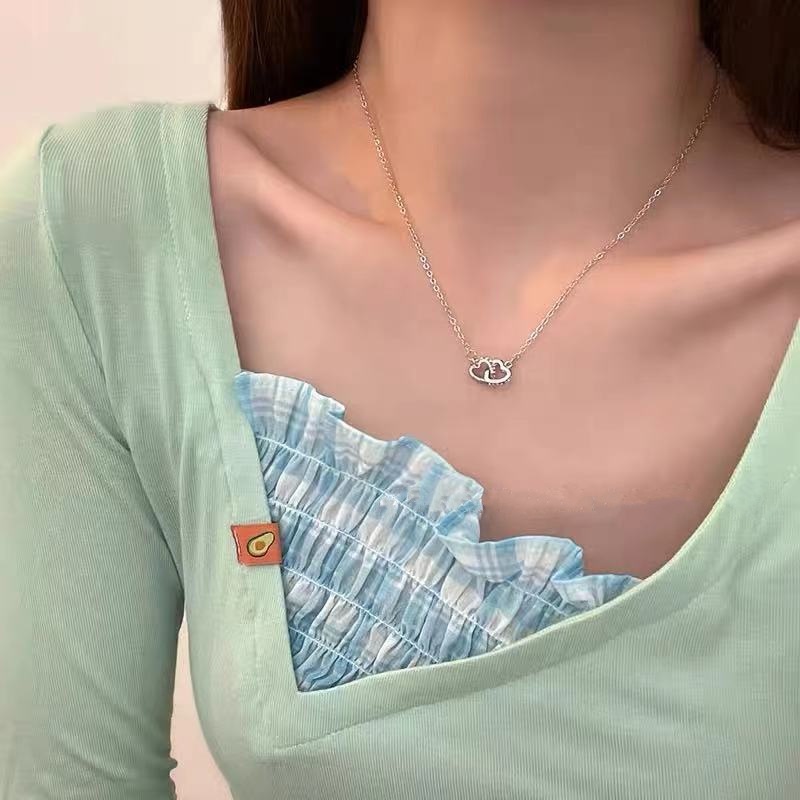 Dây chuyền nữ hình Trái tim Hologram Ulashop choker đính đá zircon Thời trang Thanh lịch lấp lánh DC17