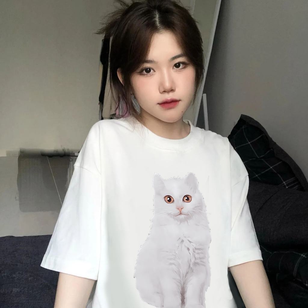 Áo Thun Nam Nữ Form Rộng Cotton Poly Tay Lỡ Unisex , Áo Phông Relach Cổ Tròn Basic Tee Oversize Trend Hè 2023- Cat Mèo
