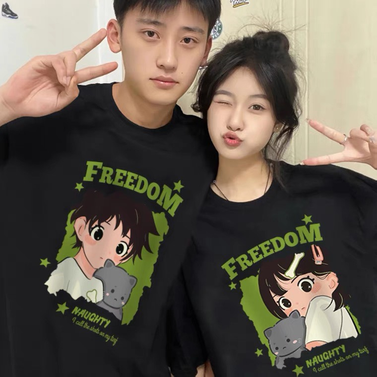 Áo Thun Cặp Đôi Nam Nữ Form Rộng Cotton Poly Tay Lỡ Unisex, Áo Phông Relach Couple Yêu Cổ Tròn Basic Overisze - CD1