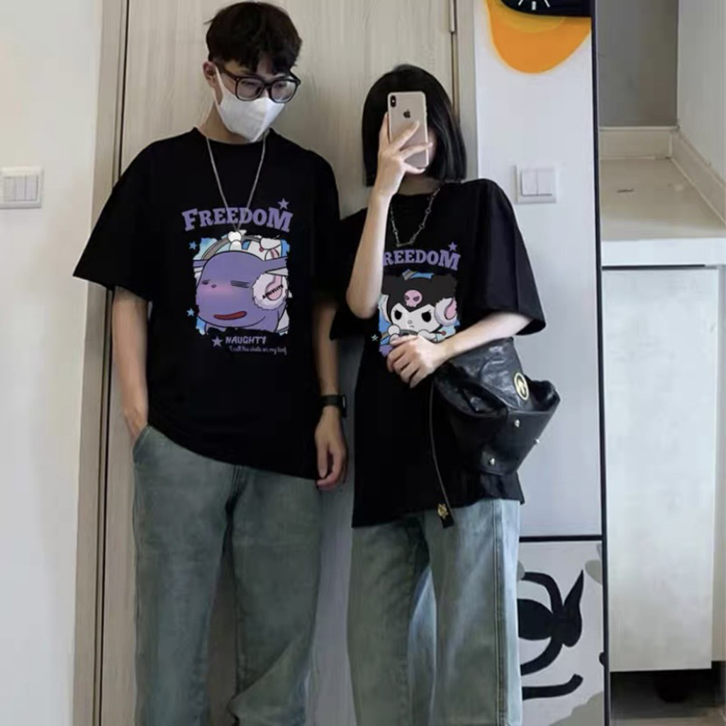 Áo Thun Cặp Đôi Nam Nữ Form Rộng Cotton Poly Tay Lỡ Unisex, Áo Phông Relach Couple Yêu Cổ Tròn Basic Overisze - CD5