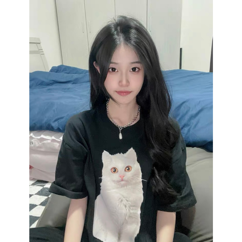 Áo Thun Nam Nữ Form Rộng Cotton Poly Tay Lỡ Unisex , Áo Phông Relach Cổ Tròn Basic Tee Oversize Trend Hè 2023- Cat Mèo