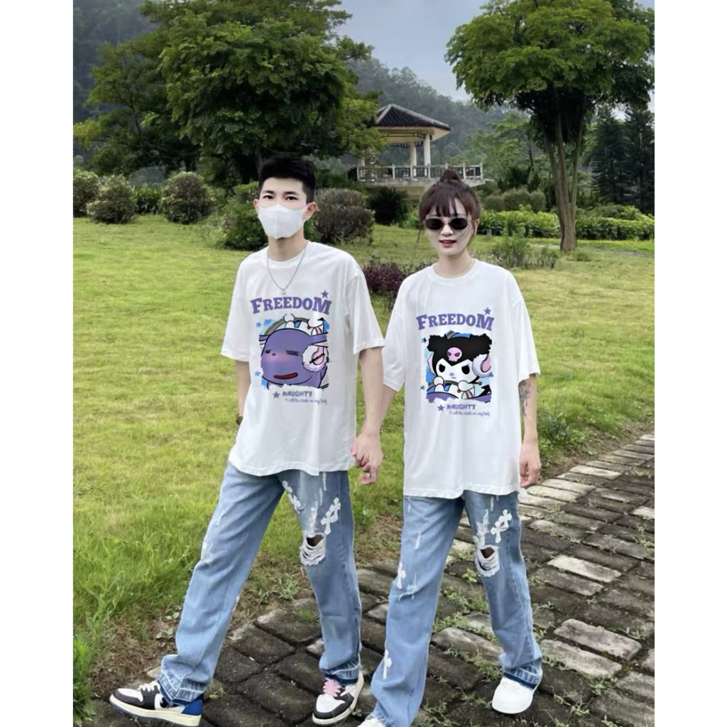 Áo Thun Cặp Đôi Nam Nữ Form Rộng Cotton Poly Tay Lỡ Unisex, Áo Phông Relach Couple Yêu Cổ Tròn Basic Overisze - CD5