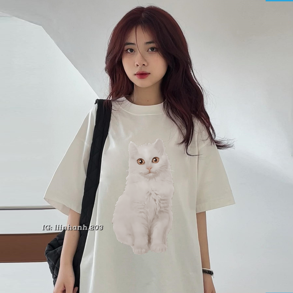 Áo Thun Nam Nữ Form Rộng Cotton Poly Tay Lỡ Unisex , Áo Phông Relach Cổ Tròn Basic Tee Oversize Trend Hè 2023- Cat Mèo