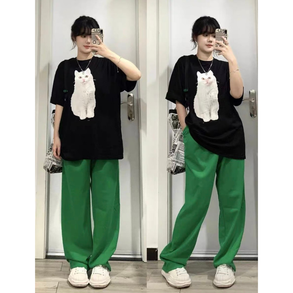 Áo Thun Nam Nữ Form Rộng Cotton Poly Tay Lỡ Unisex , Áo Phông Relach Cổ Tròn Basic Tee Oversize Trend Hè 2023- Cat Mèo