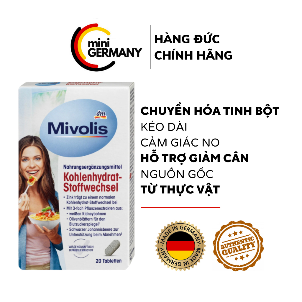 Viên uống giảm cân chặn hấp thu tinh bột Mivolis nhập khẩu Đức - Hỗ trợ giảm cân nguồn gốc thực vật