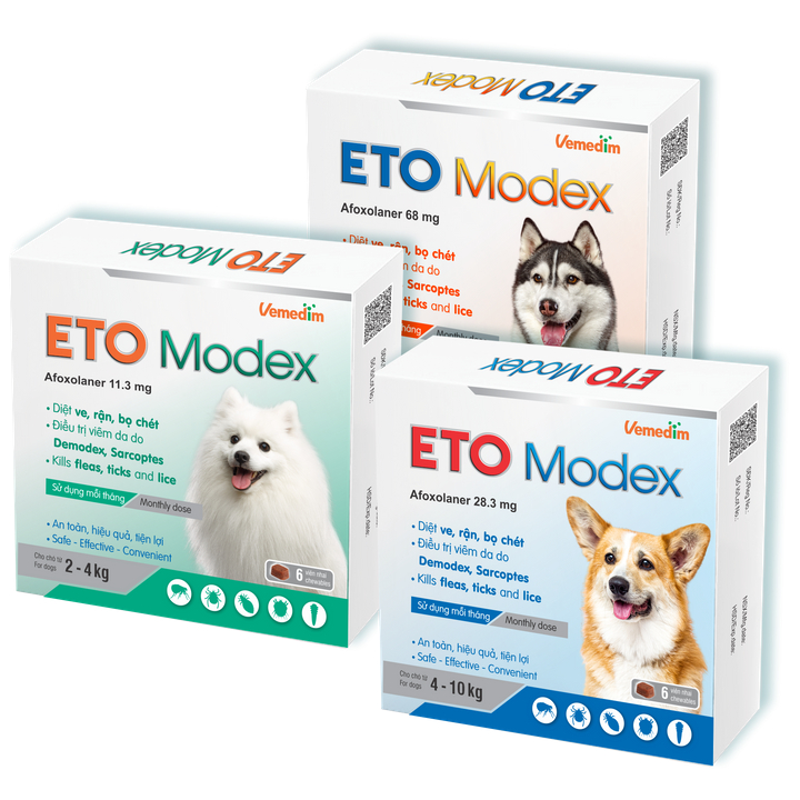 (Lẻ 1 viên - không hộp ETO Modex) Viên nhai trị ve, bọ chét, demodex cho chó