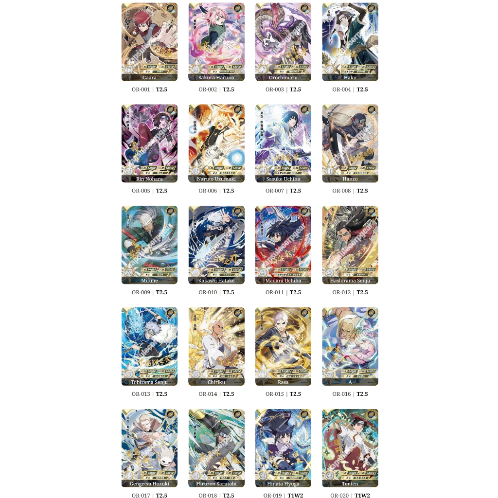 Thẻ Naruto OR (001 - 040) giá hạt dẻ