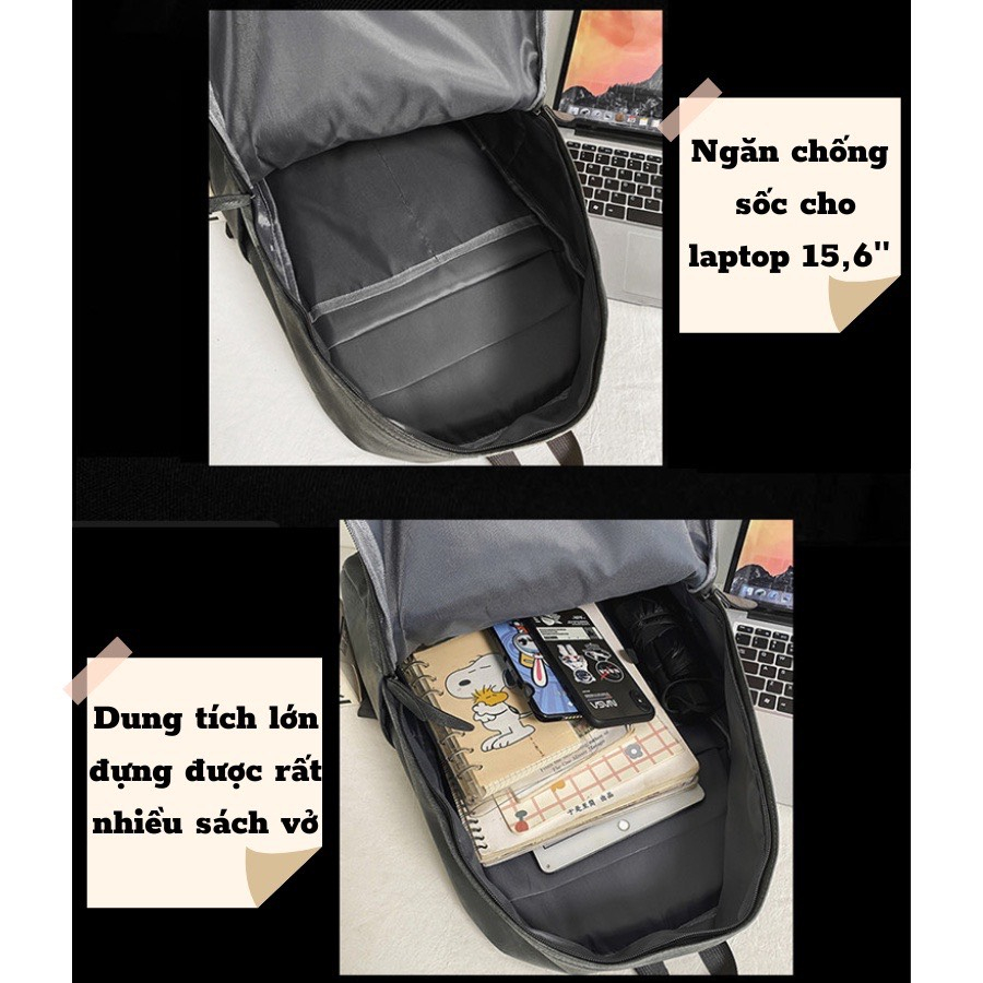 Balo da thời trang nam nữ đi học đi chơi,  balo ulzzang kiểu dáng basic đựng laptop 15.6 inch