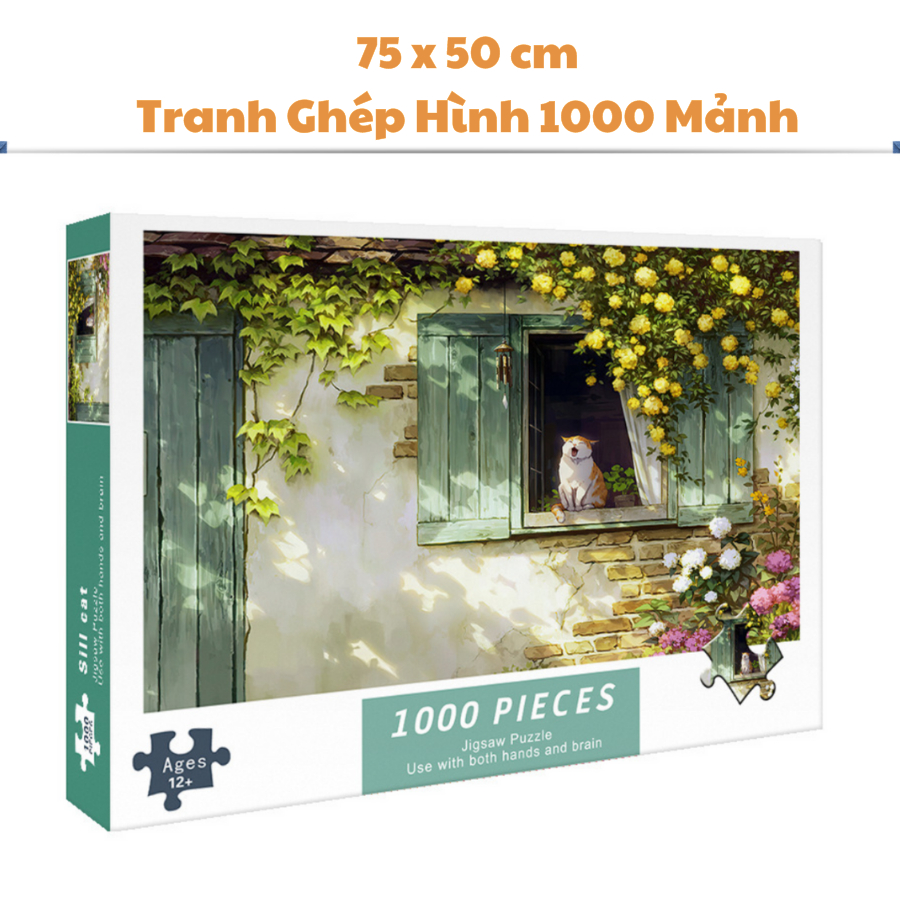 Tranh Ghép Xếp Hình 1000 Mảnh Mèo bên cửa sổ Jigsaw Puzzle 1000 Pcs  Dành cho người lớn và trẻ em.