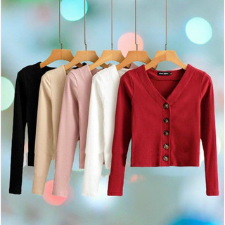 Áo khoác thun gân tăm cardigan phối nút xinh, khoác len mỏng cardigan, Set Áo Hai Dây