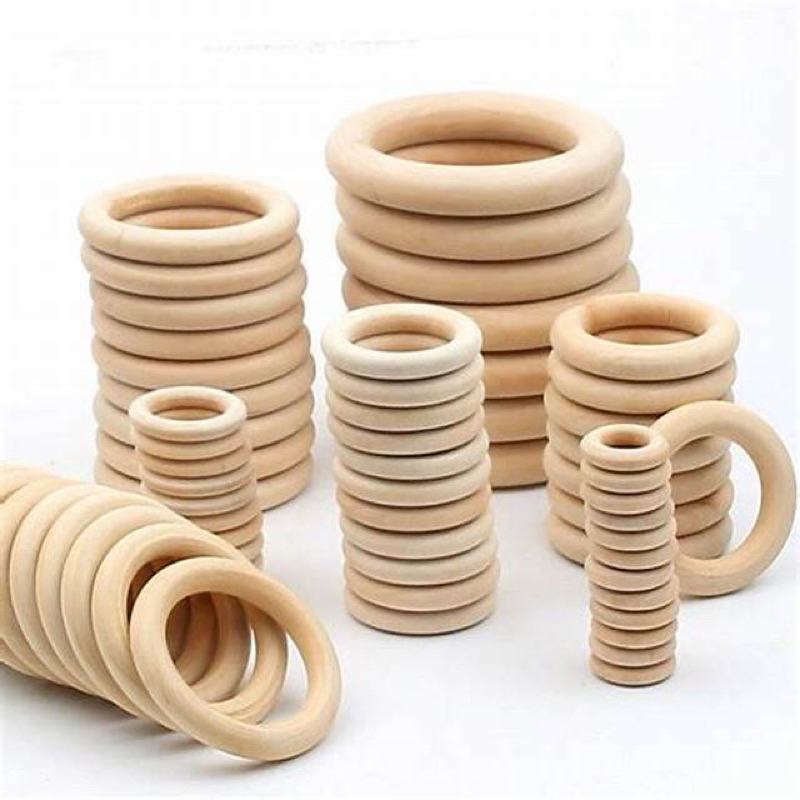 Khoen gỗ làm giỏ treo cây macrame, khoen tròn gỗ làm lục lạc