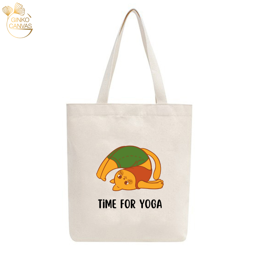 Túi Tote Vải Canvas GINKO Có Dây Kéo Khóa  In Hình Time For Yoga GK58