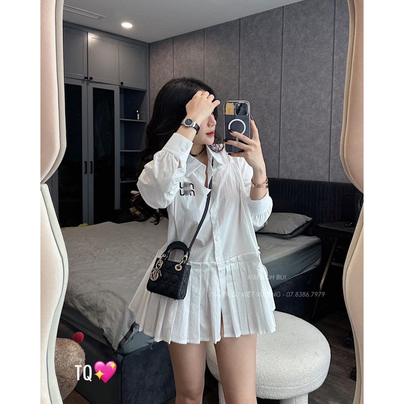 Váy Len Dáng Dài Tay Bồng Chiết Eo L1