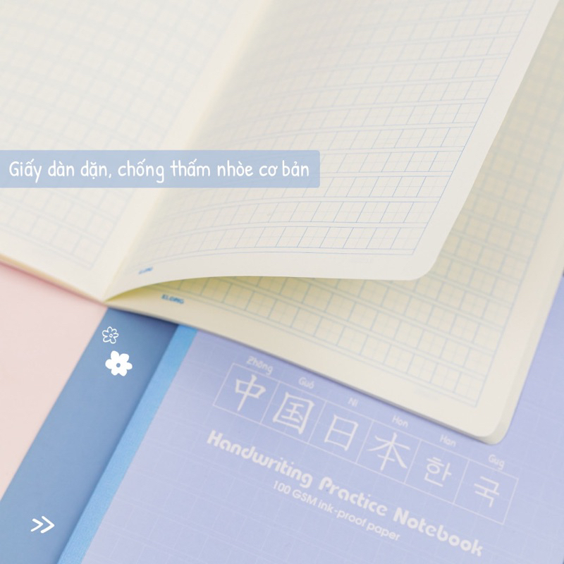 Vở Caro may dán gáy luyện viết chữ Trung Nhật Hàn B5 80 trang 100/76; MS: 947