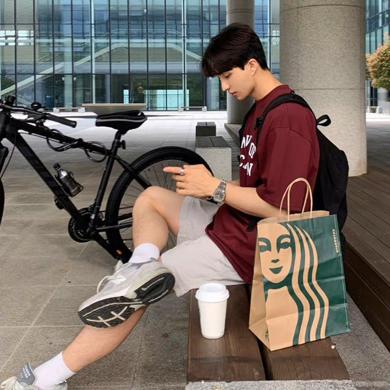 Áo Thun Nam màu đỏ đô dáng suông cotton mặc thấm hút