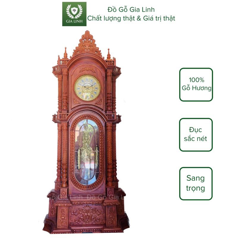 Đồng hồ cây Tứ trụ 2m3 Đồ Gỗ Gia Linh gỗ Hương đá quả lắc Đồng