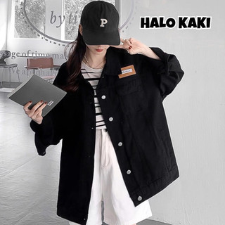 Áo khoác jacket jeans đen trơn túi hộp tag nâu