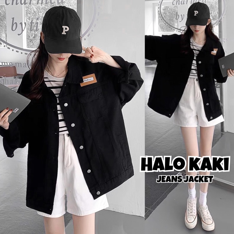 ÁO KHOÁC JACKET JEANS ĐEN TRƠN TÚI HỘP TAG NÂU